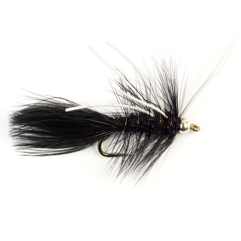 Мушка SF Wooly Bugger Black w. White Barred Rubberlegs Brass Beadhead (#6 (Bronze/Kamasan B200))