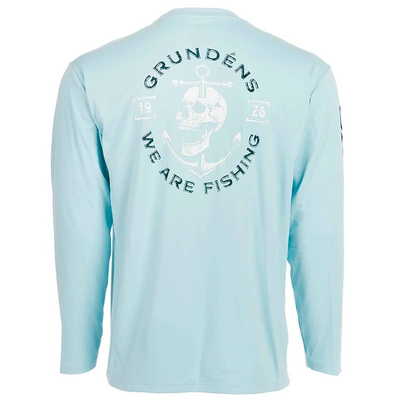 Футболка Grundens Tech Tee LS Shirt (Anchor Down Print  Aquatic, M)